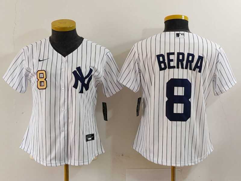 Women%27s New York Yankees #8 Yogi Berra Number White Stitched Nike Cool Base Throwback Jersey